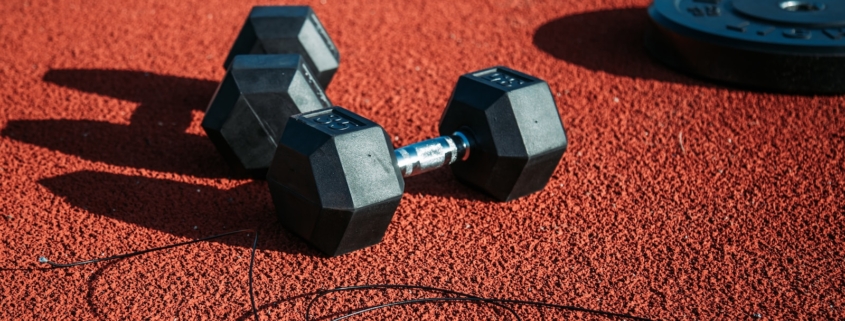 pair of black dumbbells